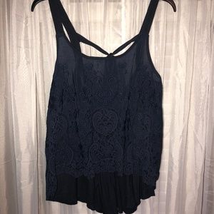 Navy Blue Lace Cropped High Low Tank • L • Rue21